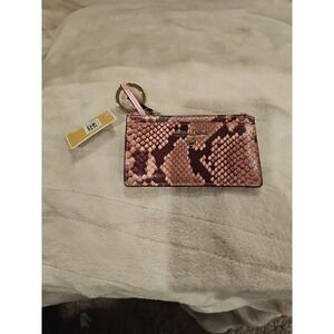New Michael Kors Jet Set Snakeskin-Print Leather Wallet Pink Card Slot Coin K047